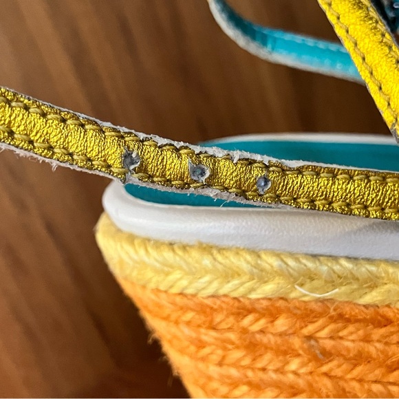 VTG E Made In Italy Colorblock Wedge Espadrilles Sz 37 Cream/Orange/Yellow/Gold - Picture 13 of 16